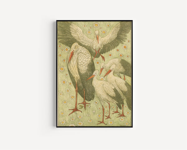 Theo van Hoytema — Five Storks in a Meadow | Art Nouveau Print