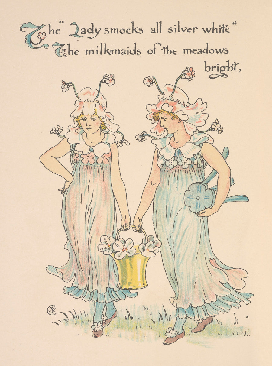 Walter Crane — Flora's Feast: Lady-smocks | Art Nouveau Print shown to scale on a wall above a sofa