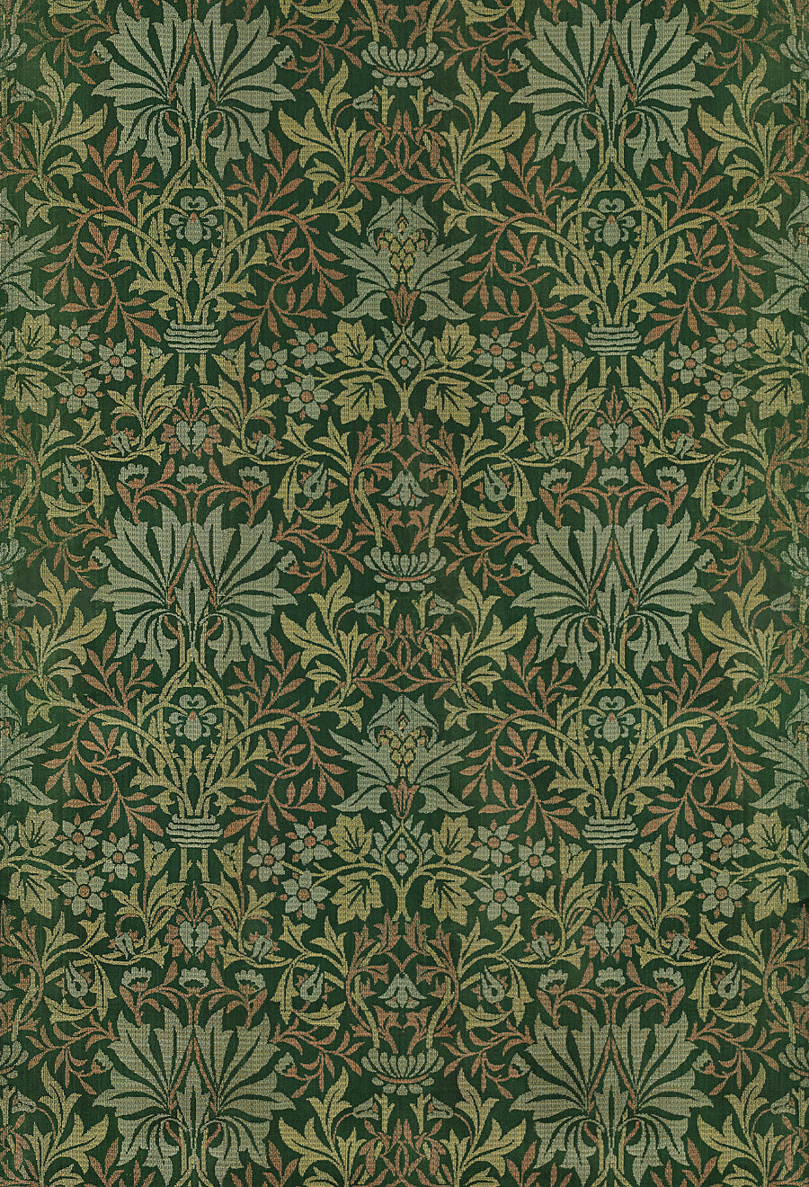 William Morris — Flower Garden | Botanical Art Print shown to scale on a wall above a sofa