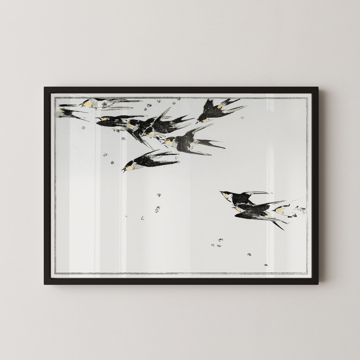 Watanabe Seitei — Swallows in Flight | Japanese Bird & Flower Woodblock Print