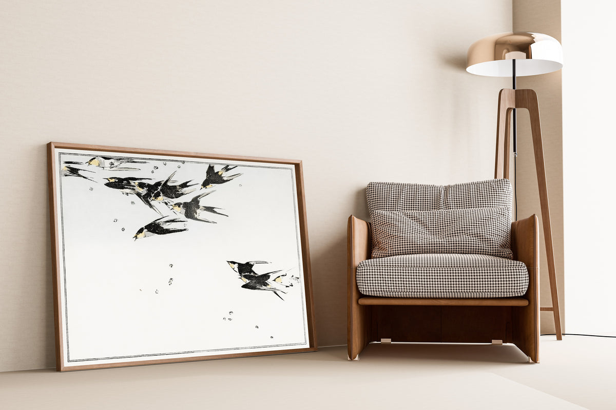 Watanabe Seitei — Swallows in Flight | Japanese Bird & Flower Woodblock Print