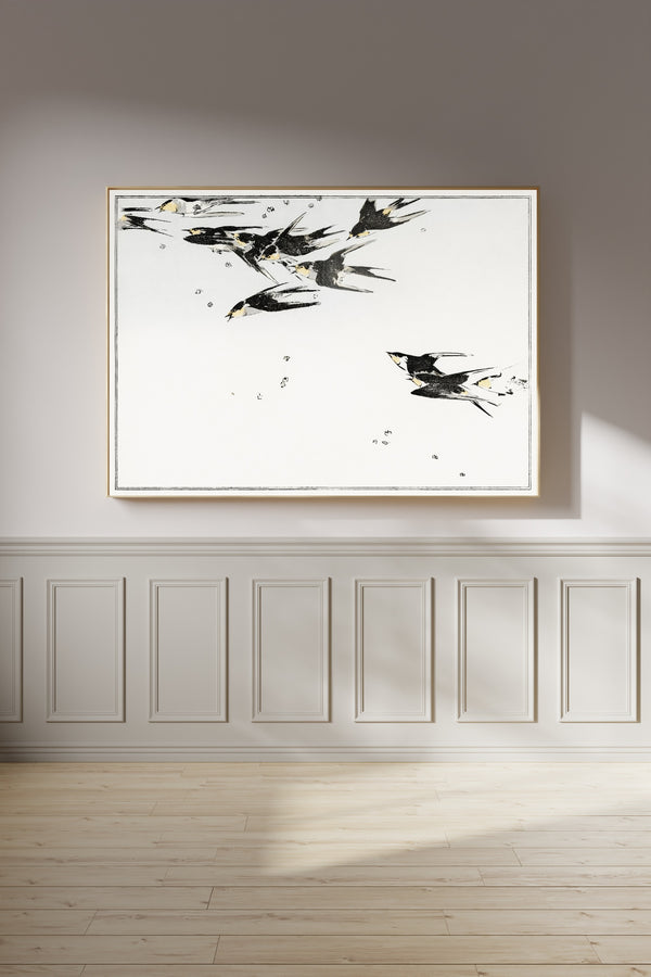 Watanabe Seitei — Swallows in Flight | Japanese Bird & Flower Woodblock Print