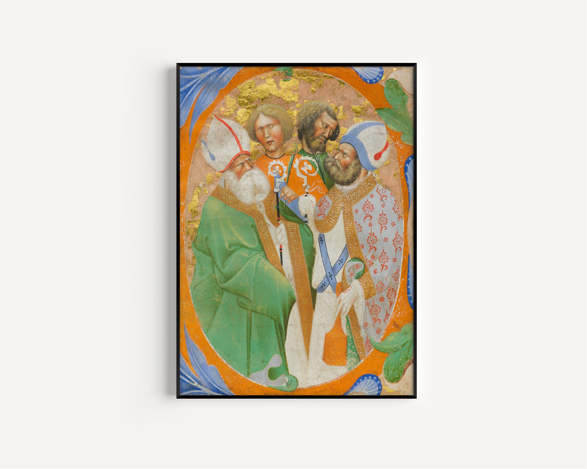 Master of the Murano Gradual — Four Saints in an Initial O | Illuminated Initial Print