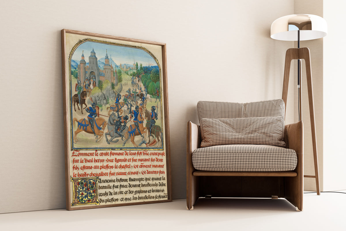 Loyset Liédet and Pol Fruit — Fromont de Lens Leaving Bordeaux and the Battle against the Army of Gasgogne | Illuminated Manuscript Print