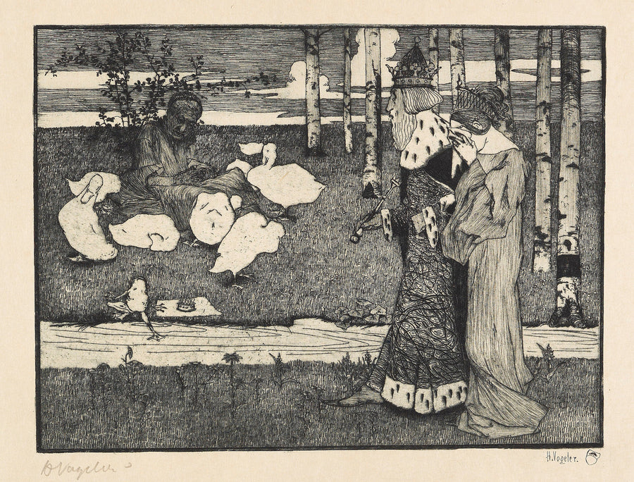 Heinrich Vogeler — Froschkönig | Art Nouveau Print shown to scale on a wall above a sofa