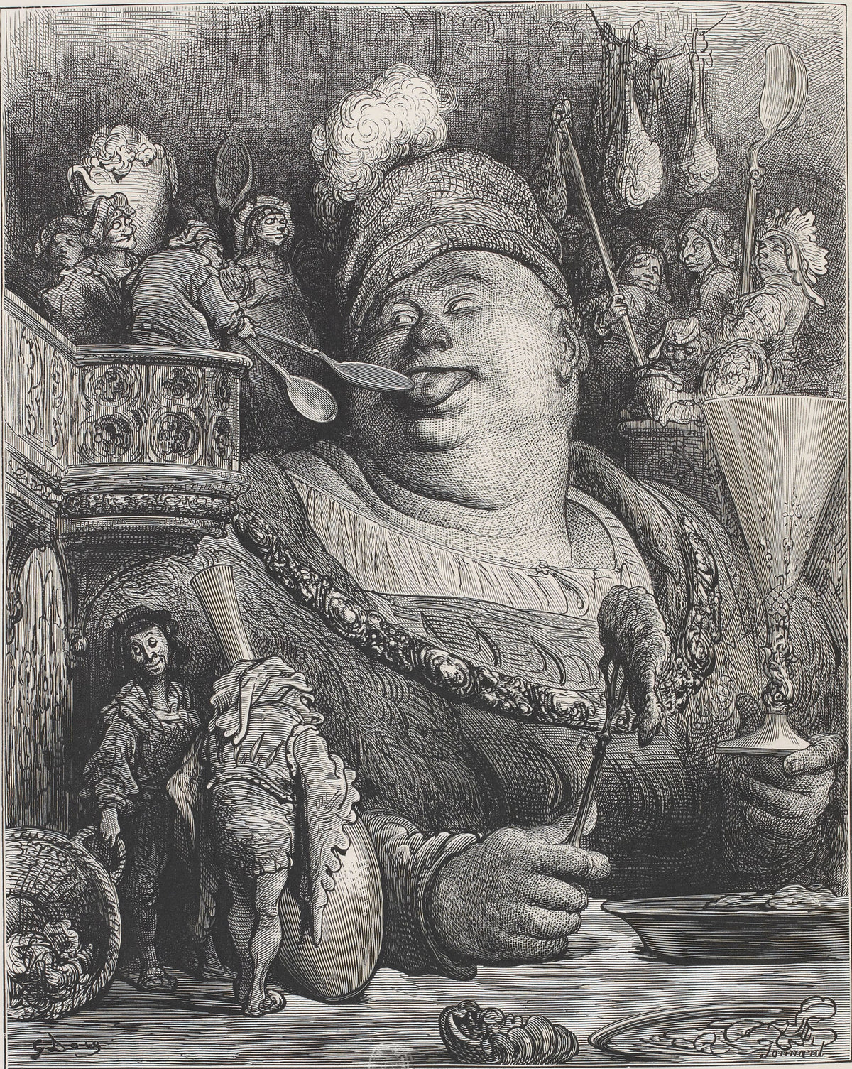 Gustave Doré — Gargantua Fed Mustard by the Shovelful | Wood Engraving Print