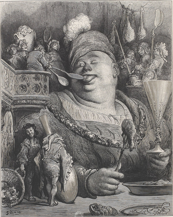 Gustave Doré — Gargantua Fed Mustard by the Shovelful | Wood Engraving Print