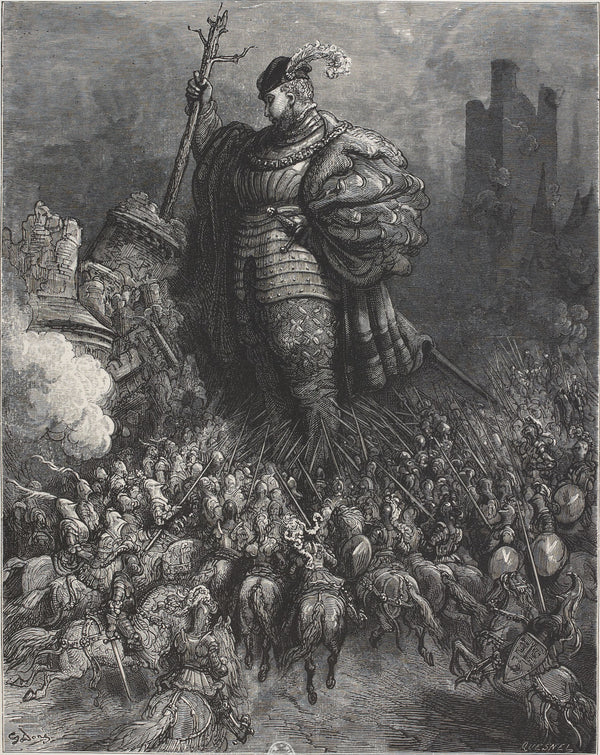 Gustave Doré — Gargantua Strikes the Castle of Gué de Vède with a Tree | Wood Engraving Print