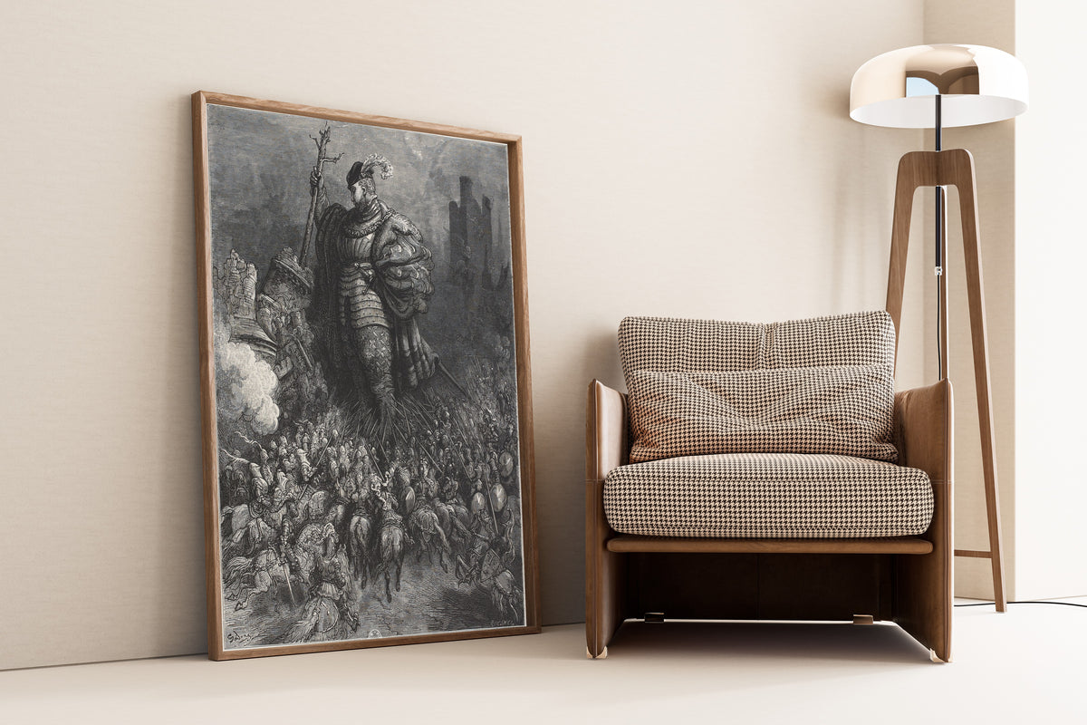 Gustave Doré — Gargantua Strikes the Castle of Gué de Vède with a Tree | Wood Engraving Print