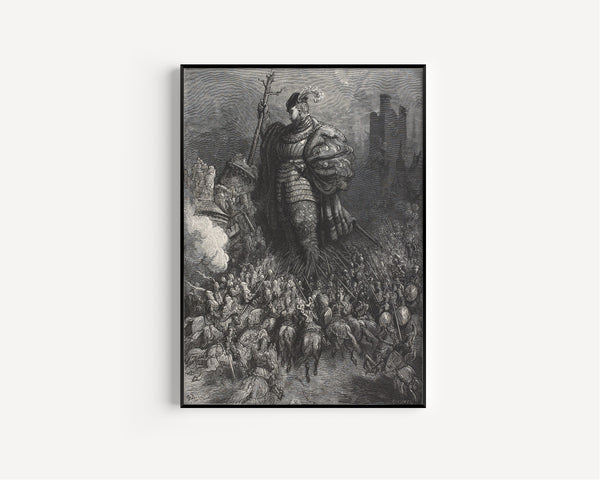Gustave Doré — Gargantua Strikes the Castle of Gué de Vède with a Tree | Wood Engraving Print