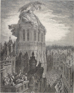 Gustave Doré — Gargantua on the Towers of Notre-Dame | Wood Engraving Print
