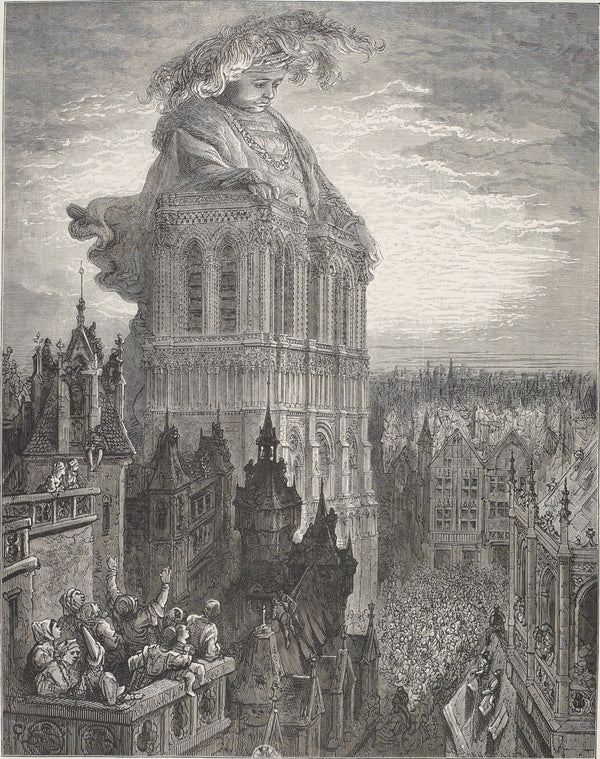 Gustave Doré — Gargantua on the Towers of Notre-Dame | Wood Engraving Print