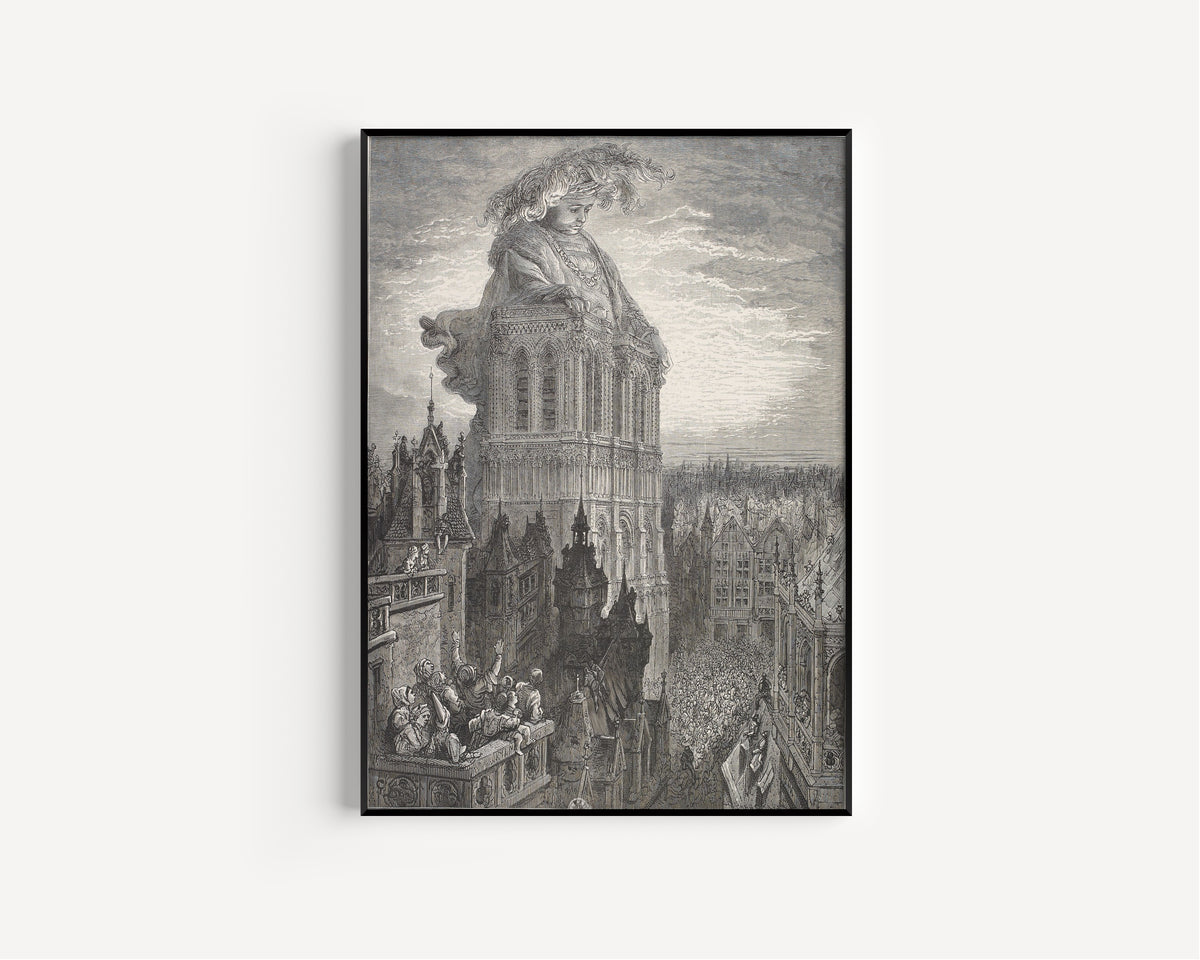 Gustave Doré — Gargantua on the Towers of Notre-Dame | Wood Engraving Print