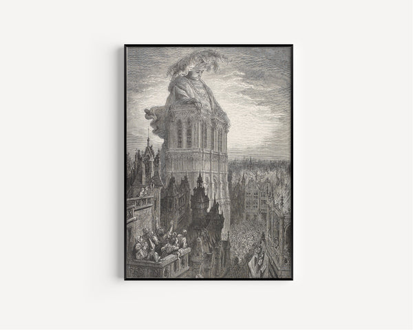 Gustave Doré — Gargantua on the Towers of Notre-Dame | Wood Engraving Print