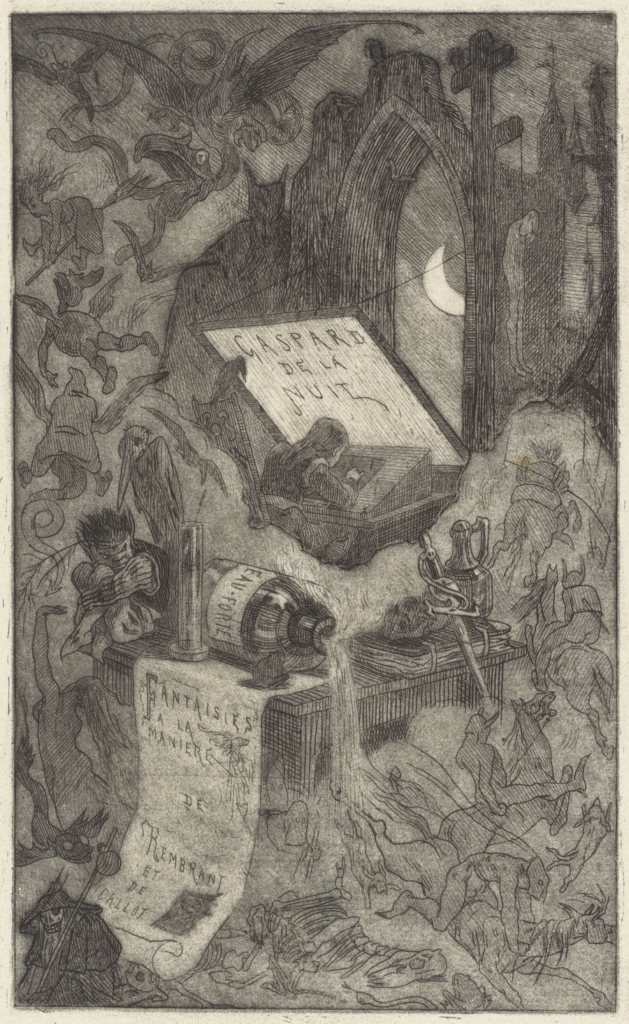 Félicien Rops — Gaspard de la Nuit | Etching Print shown to scale on a wall above a sofa