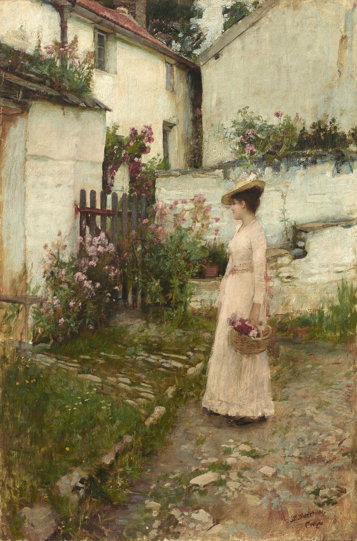 John William Waterhouse — Gathering Flowers in a Devonshire Garden | Pre-Raphaelite Art Print