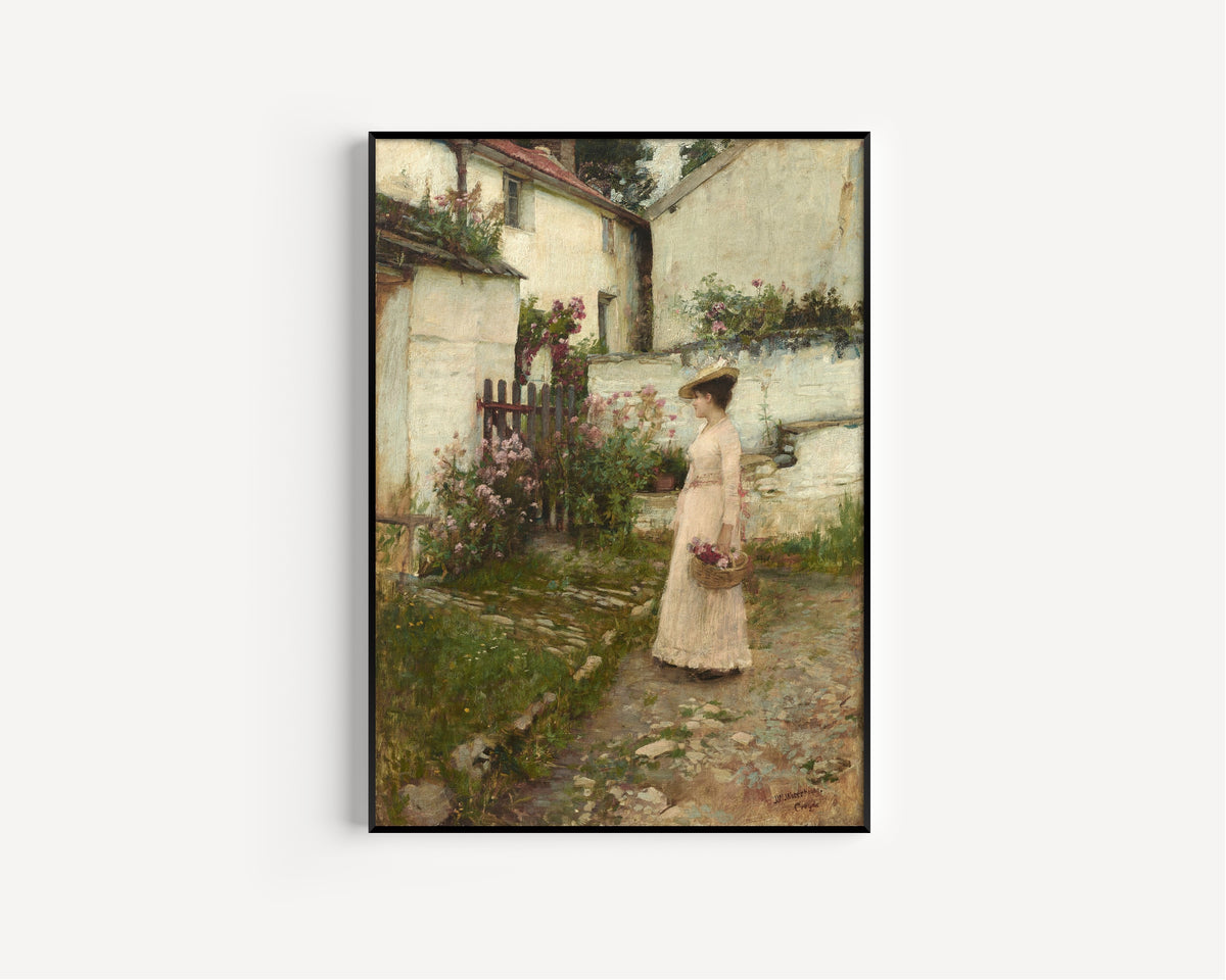 John William Waterhouse — Gathering Flowers in a Devonshire Garden | Pre-Raphaelite Art Print