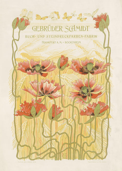 Gebrüder Schmidt, Frankfurt a. M. by Otto Eckmann — Pink poppies on looping green stems rise from a field of barley