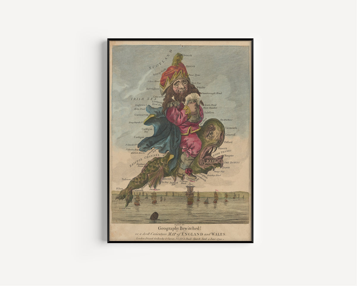 Robert Dighton — Geography Bewitched! A Droll Caricature Map of England and Wales | Satirical Map Print