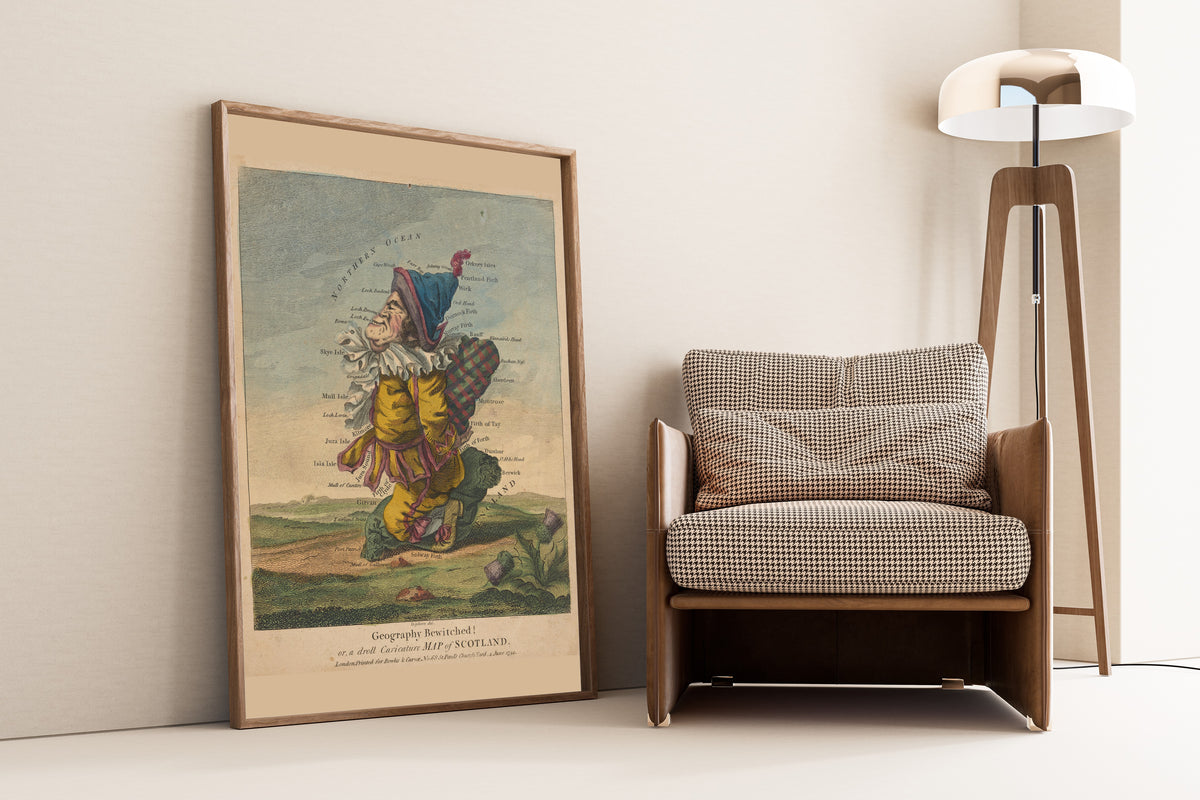 Robert Dighton — Geography Bewitched! Or, a Droll Caricature Map of Scotland | Hand-Coloured Caricature Map Print