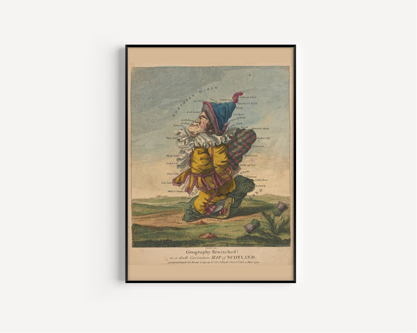 Robert Dighton — Geography Bewitched! Or, a Droll Caricature Map of Scotland | Hand-Coloured Caricature Map Print