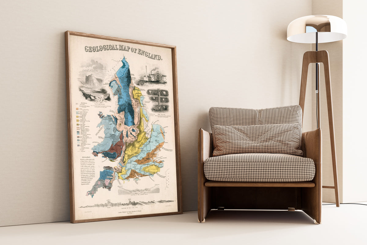 John Emslie — Geological Map of England | Hand-Coloured Geological Map Print