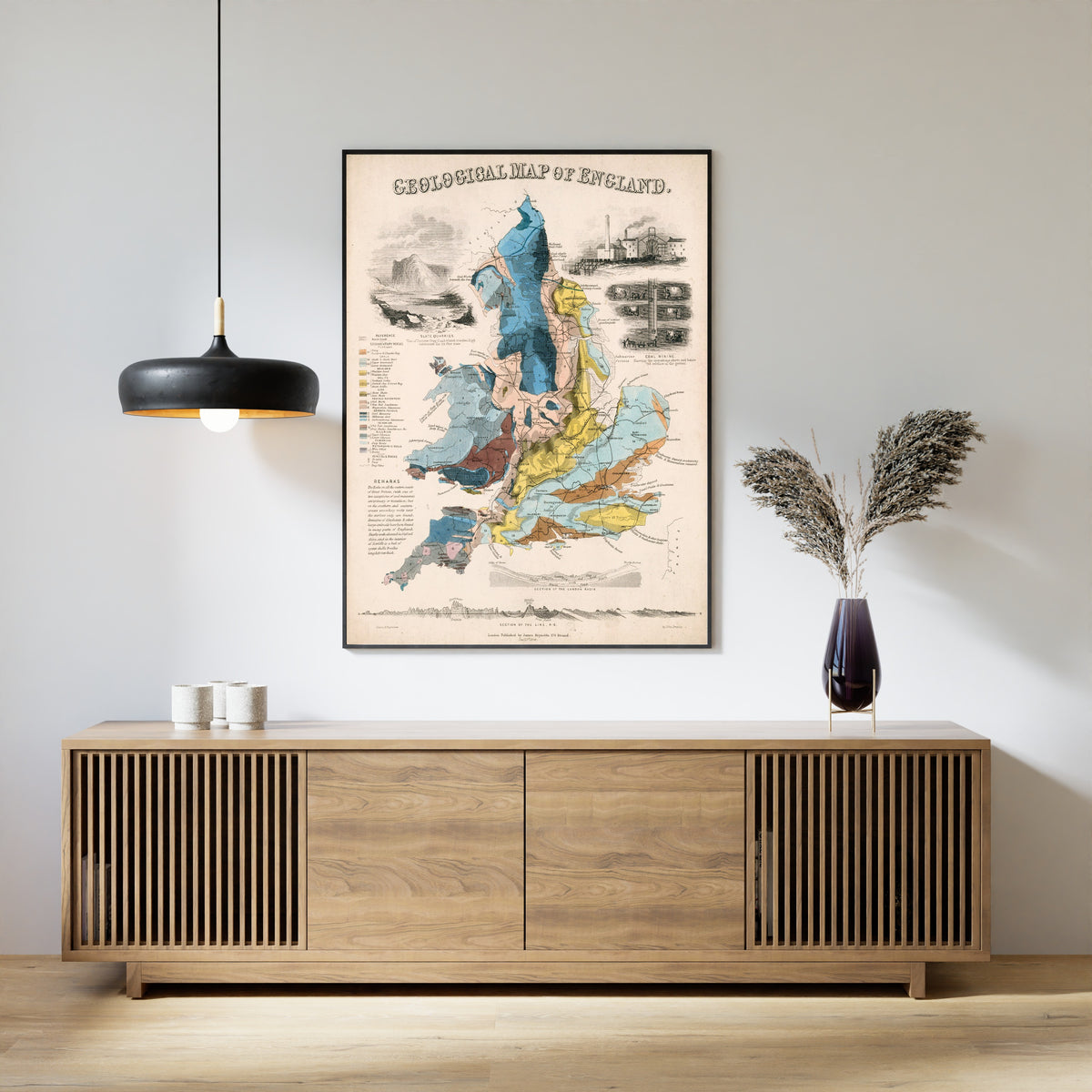 John Emslie — Geological Map of England | Hand-Coloured Geological Map Print