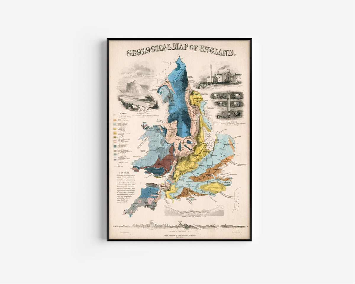 John Emslie — Geological Map of England | Hand-Coloured Geological Map Print
