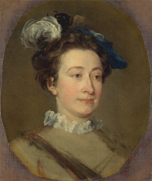 Girl in a Plumed Hat by William Hogarth — A smiling young woman in a feathered cap and ruffled collar