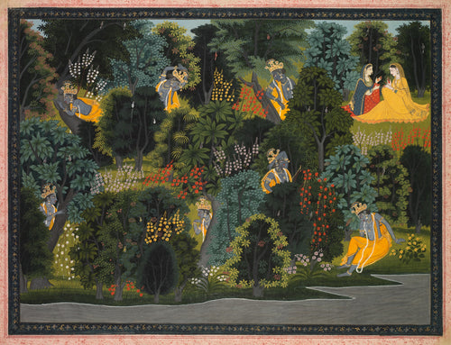 Pahari school — Gita Govinda: Krishna's Longing for Radha | Indian Miniature Painting Print