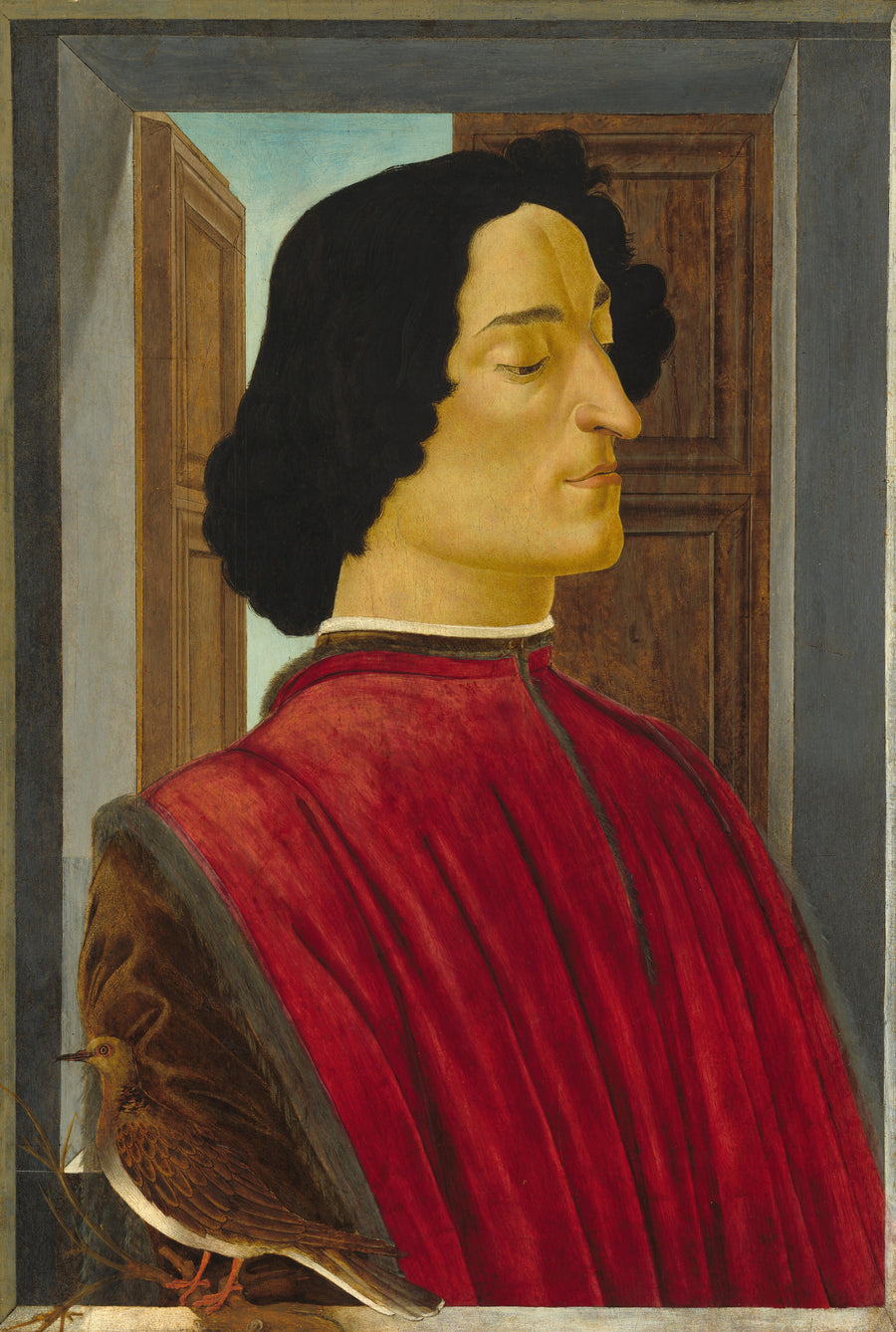 Sandro Botticelli — Giuliano de’ Medici | Fine Art Print shown to scale on a wall above a sofa