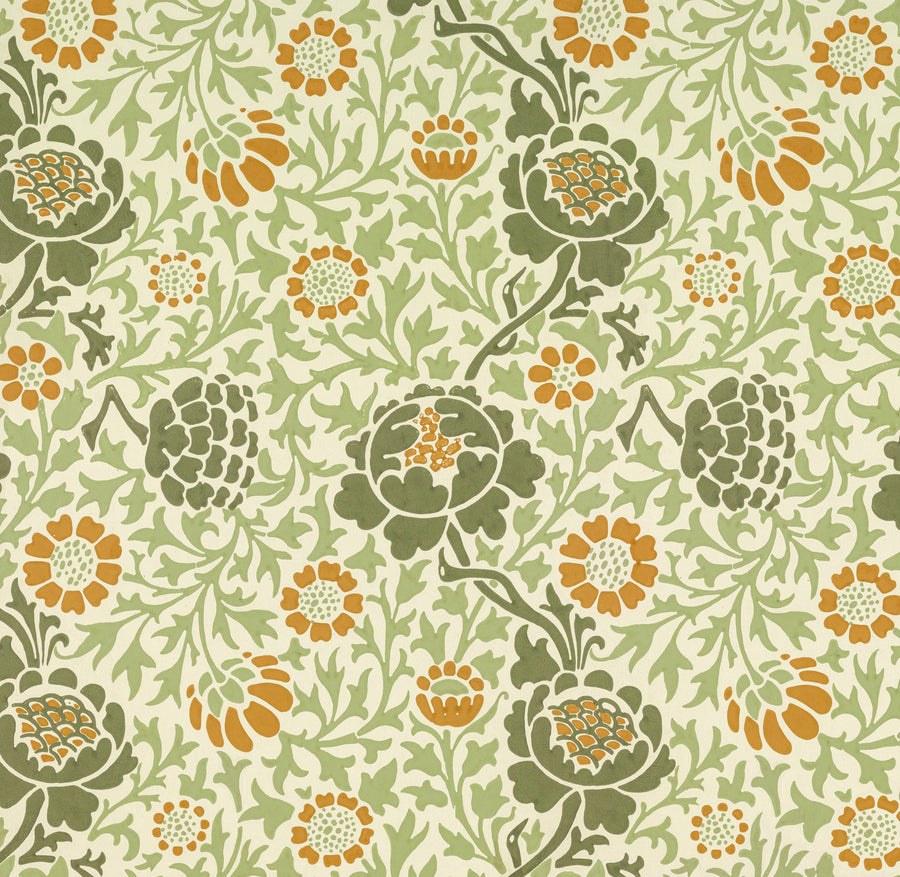 William Morris — Grafton | Botanical Art Print shown to scale on a wall above a sofa