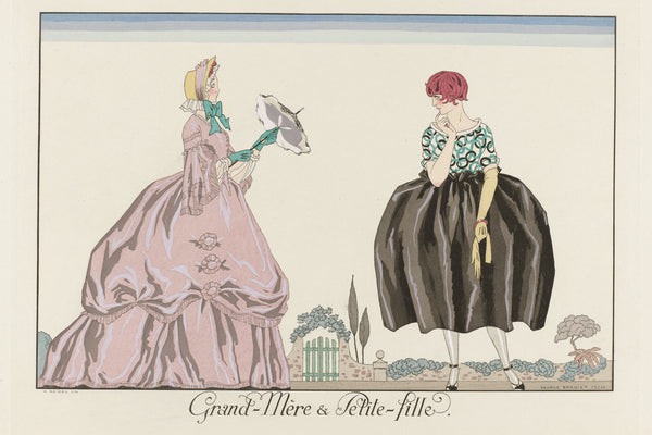 George Barbier — Grand-mère & petite-fille [Grandmother and Granddaughter] | Art Deco Fashion Print