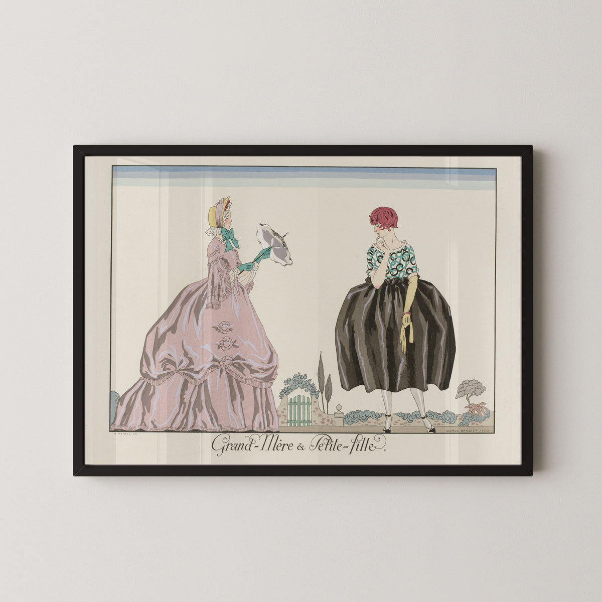 George Barbier — Grand-mère & petite-fille [Grandmother and Granddaughter] | Art Deco Fashion Print