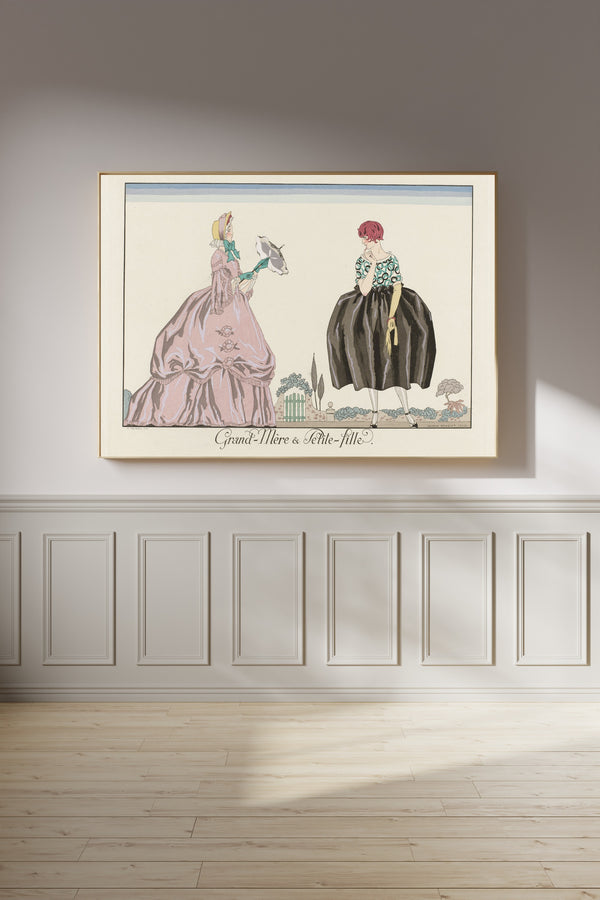 George Barbier — Grand-mère & petite-fille [Grandmother and Granddaughter] | Art Deco Fashion Print
