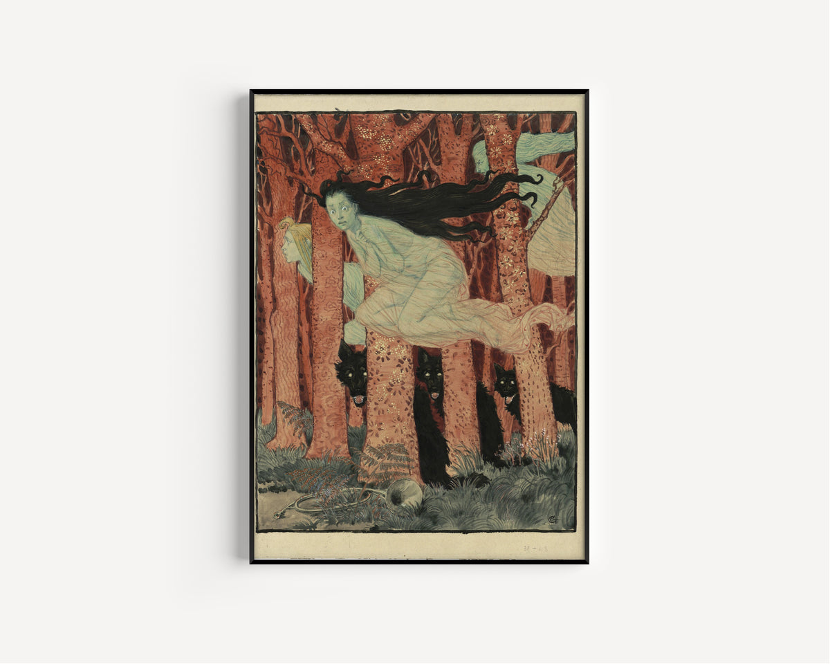 Eugène Grasset — Drei Frauen und drei Wölfe [Three Women and Three Wolves] | Art Nouveau Print
