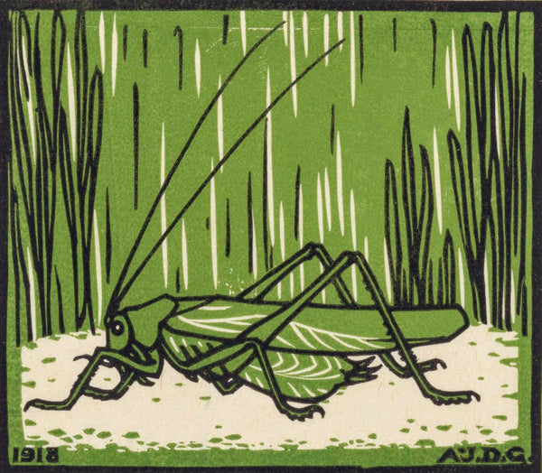 Julie de Graag — Grasshopper in Grass | Woodcut Print