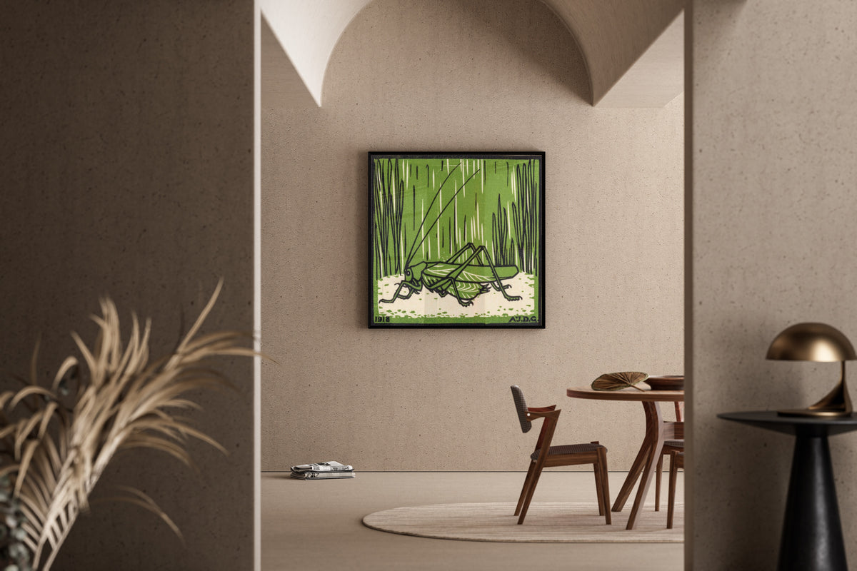Julie de Graag — Grasshopper in Grass | Woodcut Print