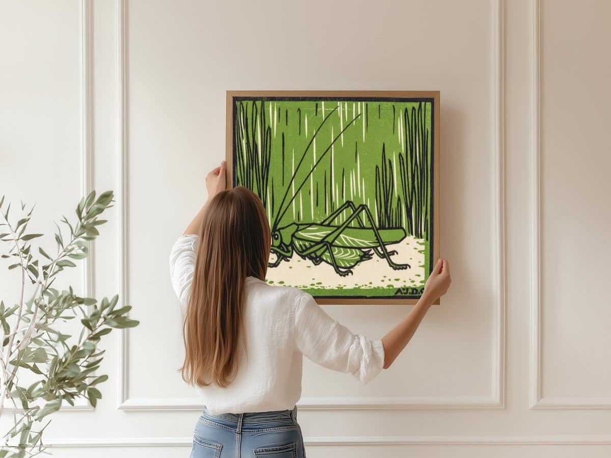 Julie de Graag — Grasshopper in Grass | Woodcut Print
