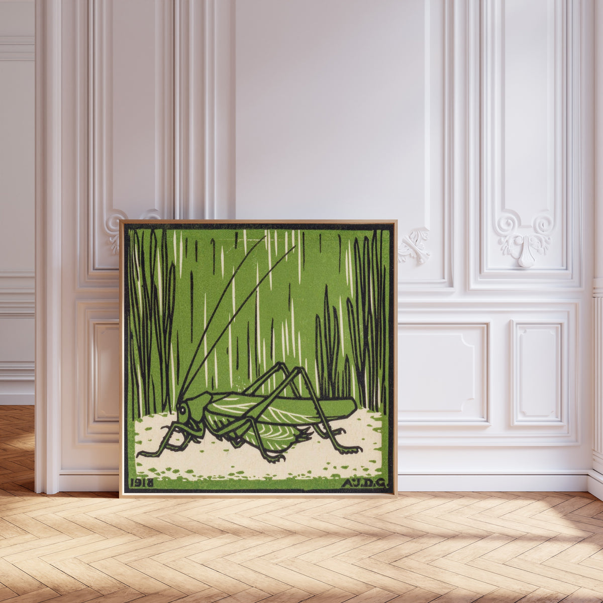Julie de Graag — Grasshopper in Grass | Woodcut Print