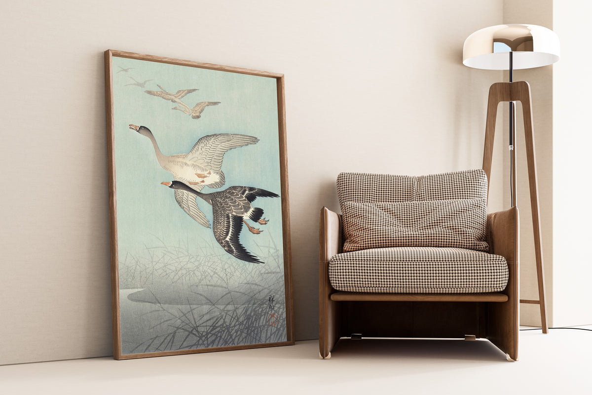 Ohara Koson — Great Geese in Flight | Japanese Bird & Flower Woodblock Print