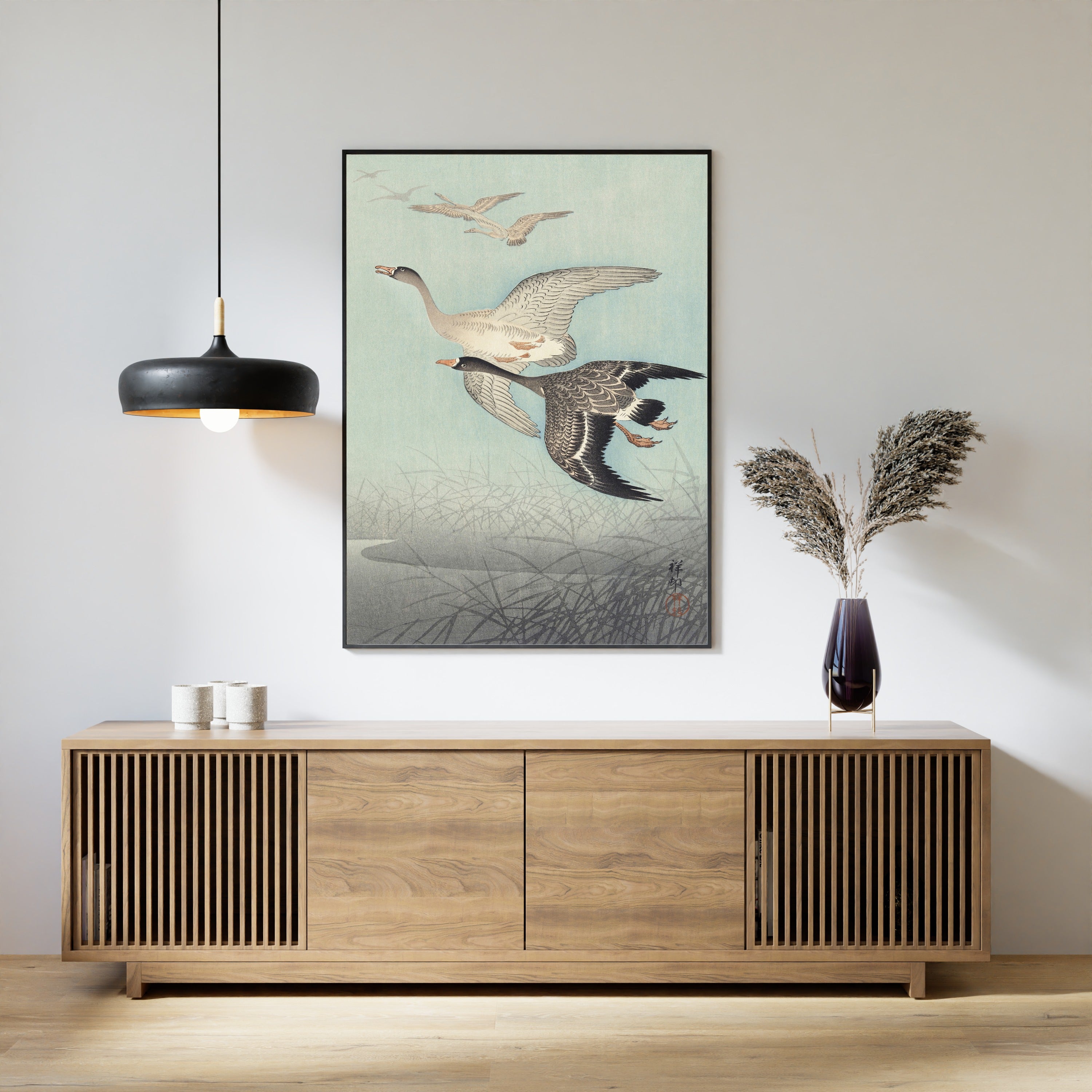 Ohara Koson — Great Geese in Flight | Japanese Bird & Flower Woodblock Print