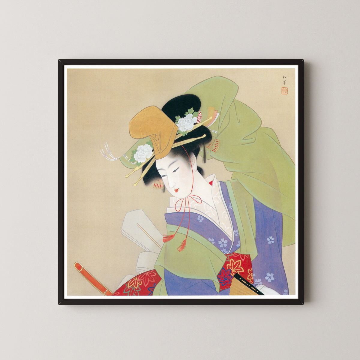 Green Rain (Ryokuu) by Uemura Shōen — shown framed on a wall