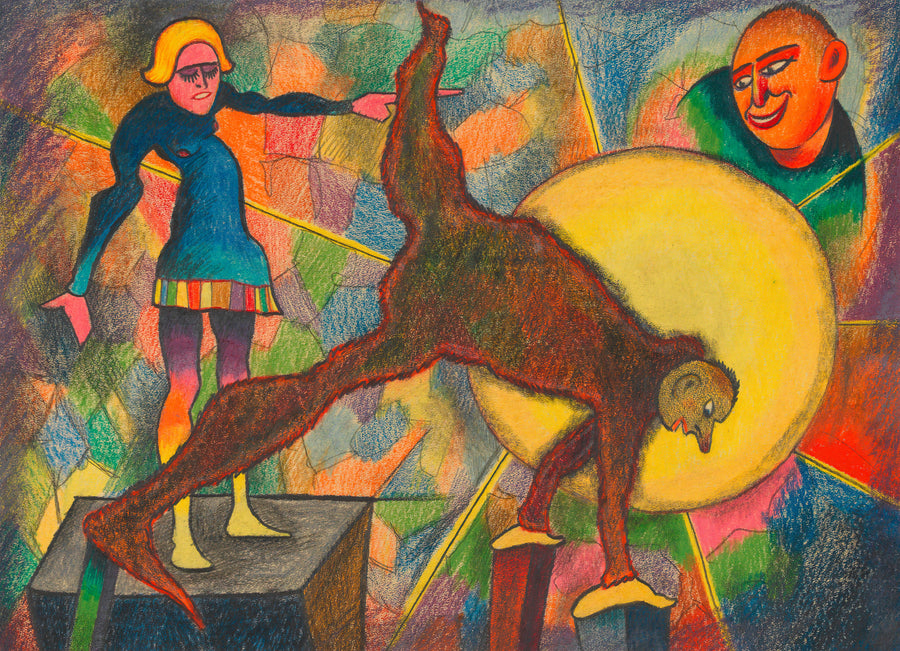 Karl Wiener — Groteske (Grotesque) | Surreal Art Print shown to scale on a wall above a sofa