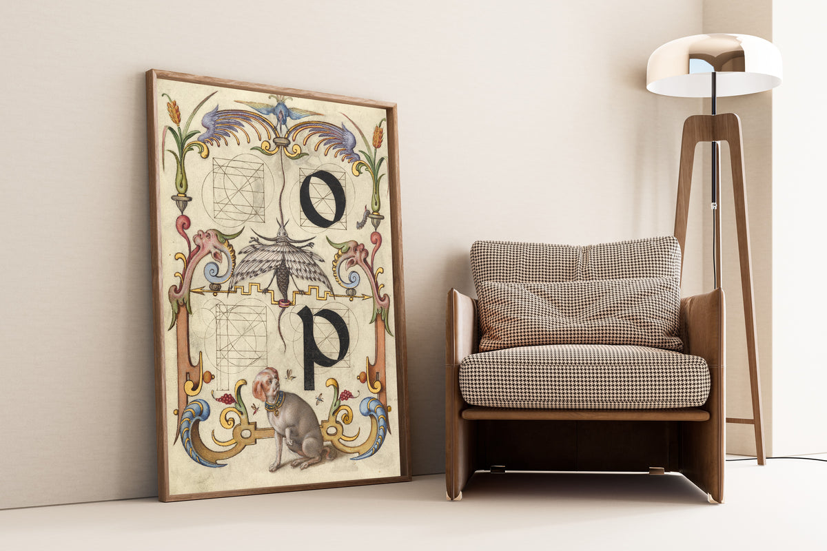 Joris Hoefnagel — Guide for Constructing the Letters o and p | Illuminated Calligraphy Print