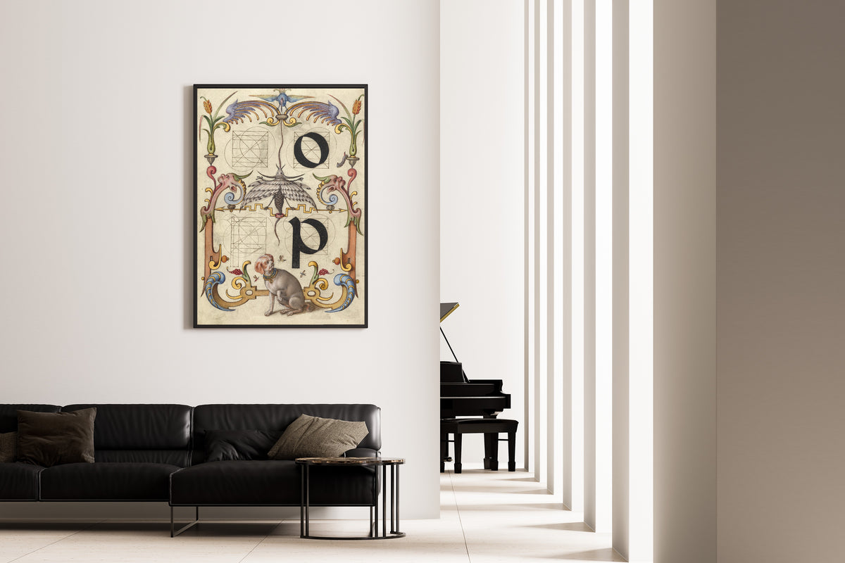 Joris Hoefnagel — Guide for Constructing the Letters o and p | Illuminated Calligraphy Print