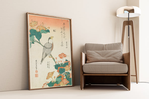 Katsushika Hokusai — Hawfinch and Marvel-of-Peru | Japanese Woodblock Print (Ukiyo-e)