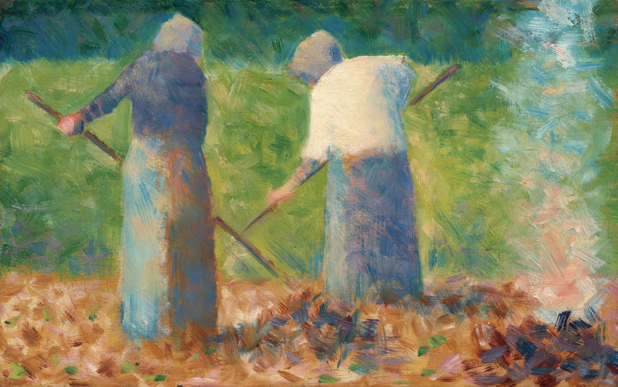 Georges Seurat — Haymakers at Montfermeil | Fine Art Print shown to scale on a wall above a sofa