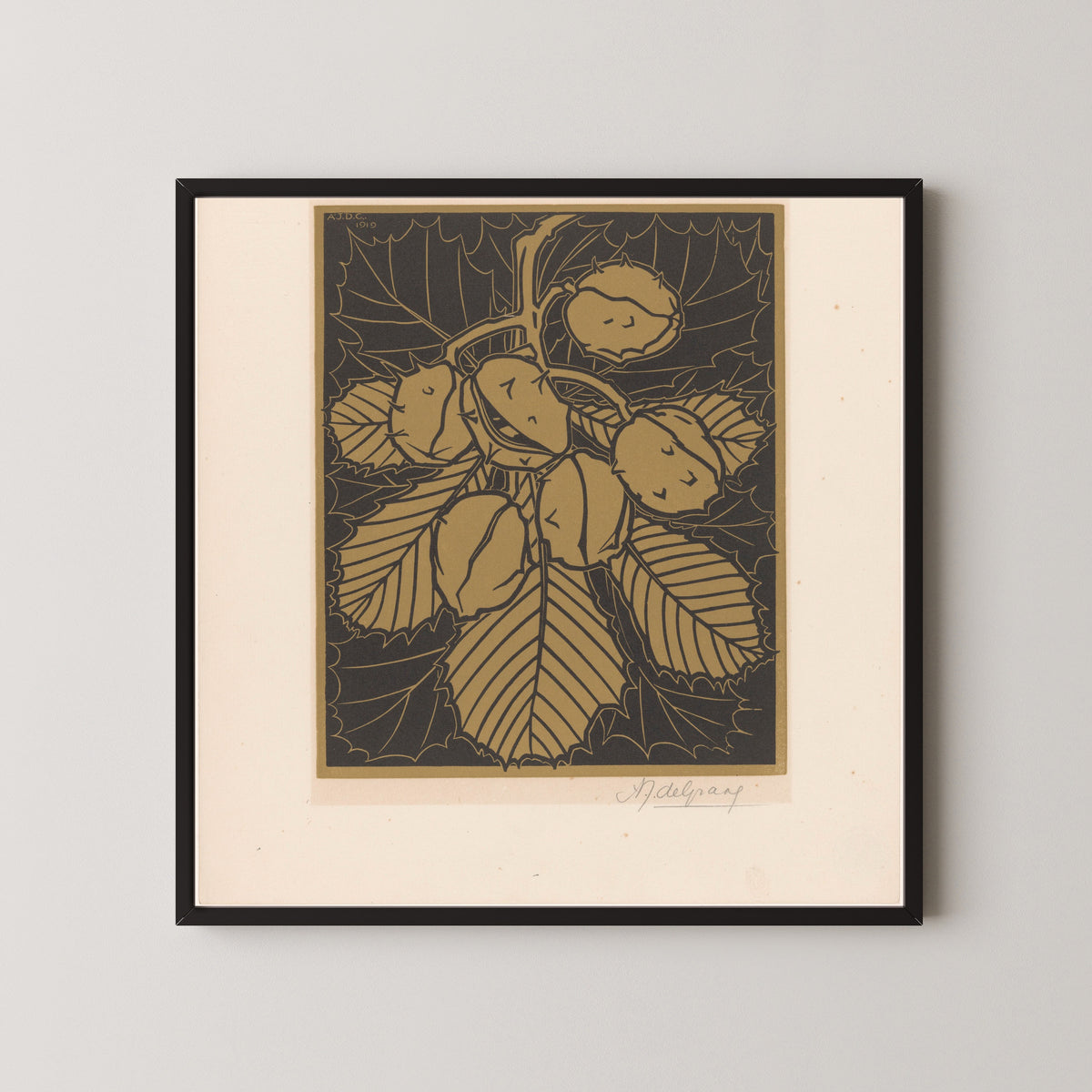 Julie de Graag — Hazelnuts and leaves | Woodcut Print