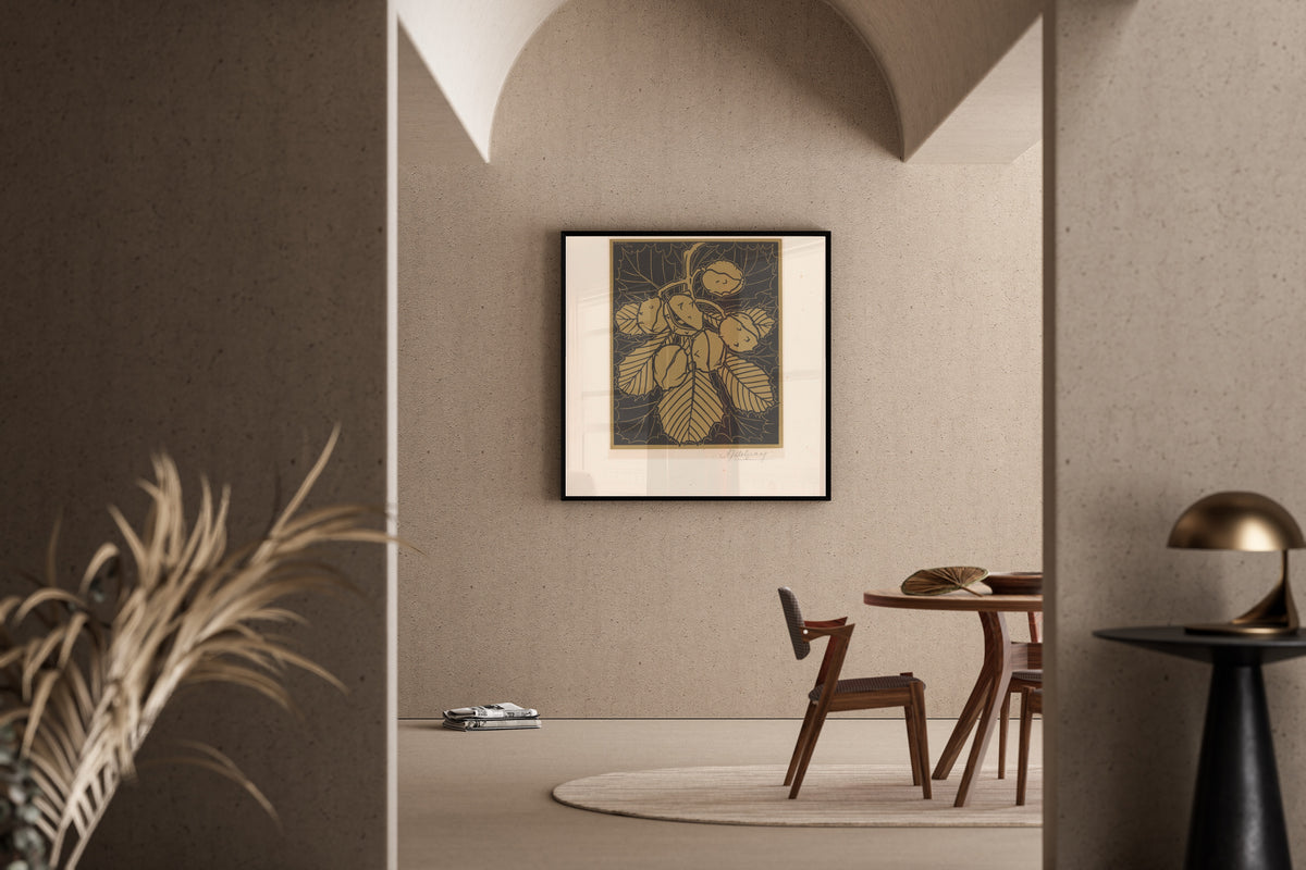 Julie de Graag — Hazelnuts and leaves | Woodcut Print